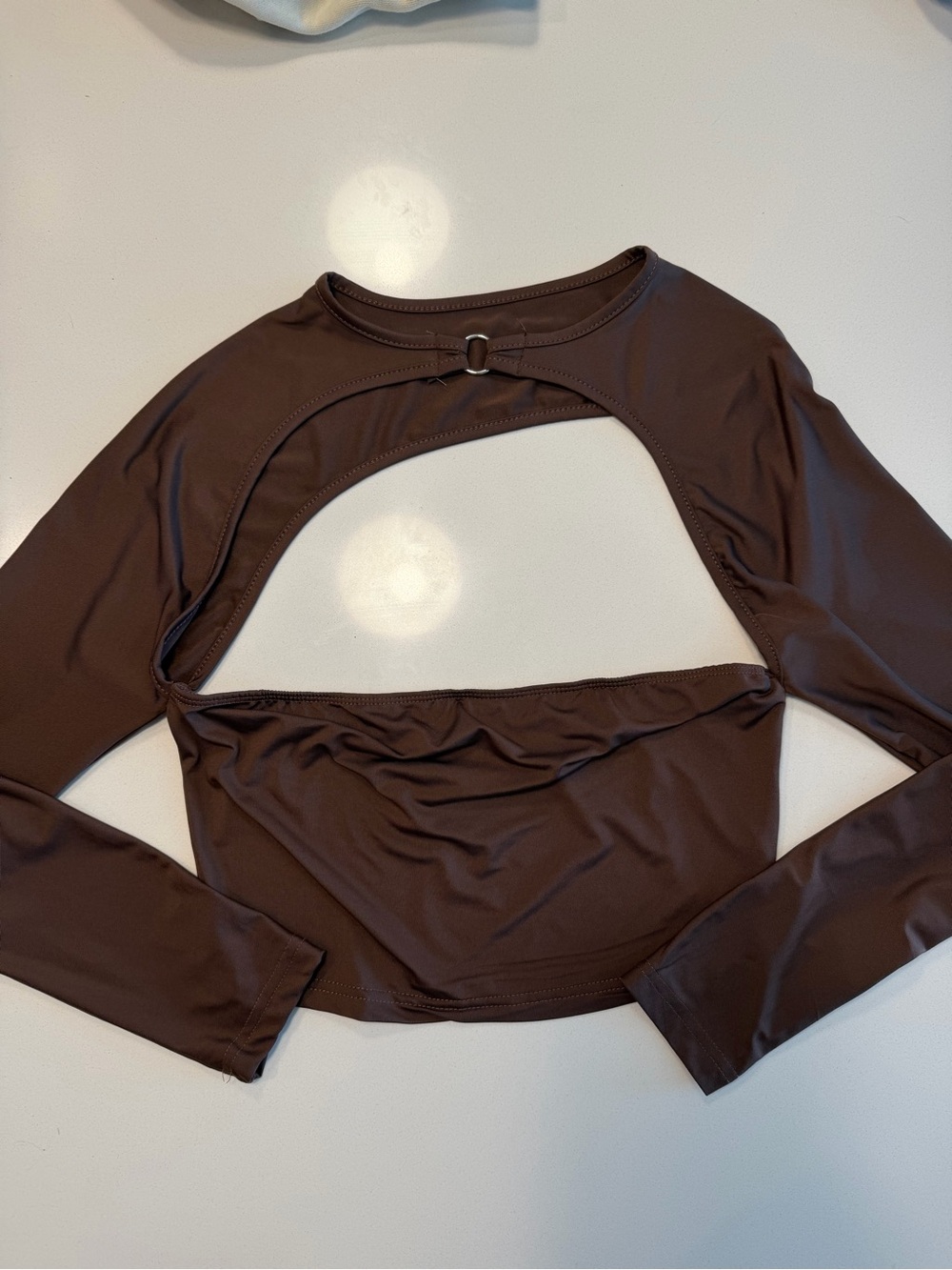 Amazon Brown Long Sleeve Cutout Crop Top